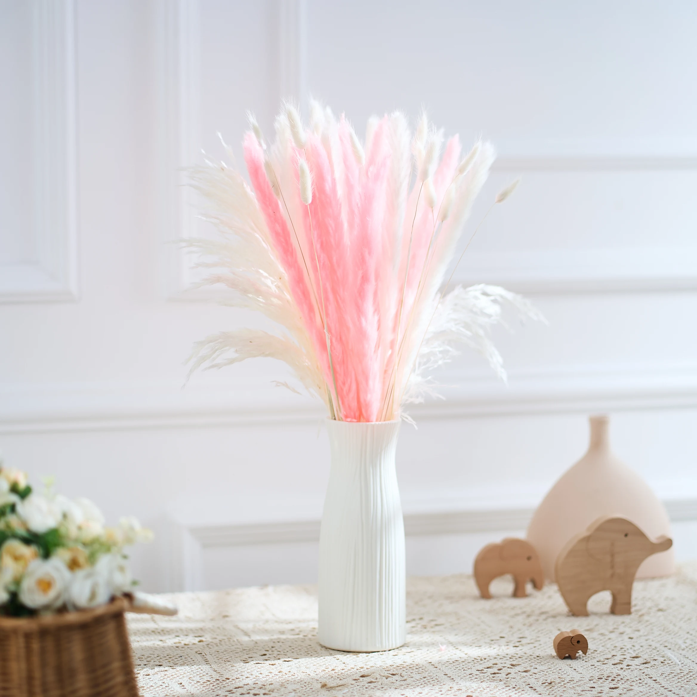 

47PCS Dried Flowers Rabbit Tails Grass Bouquet Home Decor Natural Fluffy Pampas Floral Arrangement Rustic Wedding Decoration