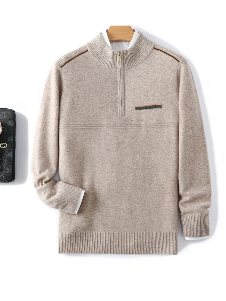 ANGEL 100% Merino Wool Men's Knitwear Sweater Mock Neck Zipper Pullovers Autumn Winter Smart Casual Cashmere Soft Male Clothes 3