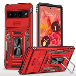 Rugged Military-Grade Shockproof Phone Case with Slide Lens Protection and Kickstand for Google Pixel 8 Pro (Red)
