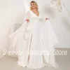 New Wedding Dresses Plus Size Simple Bride Gown Puff Sleeves V Neck Pleat Slit Sweep Train Vestidos De Novia Beach Bridal Dress 1