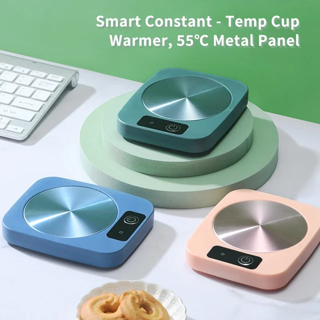 Smart Constant - Temp Cup Warmer, 55℃ Metal Panel, Multi - Mug Compatible, 16W Low - Power, Office/Home Heating Mat US/EU 1