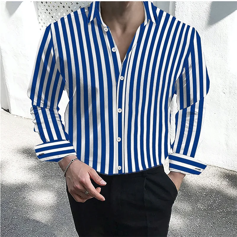 Men's formal shirt button lapel shirt black and white red long sleeve striped collar wedding work clothing large size 6XL