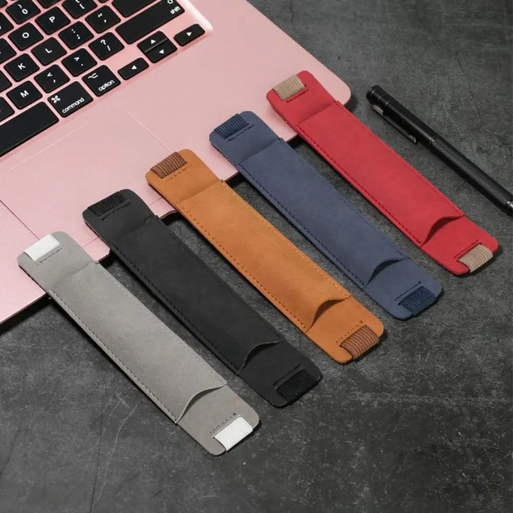 1pc Vintage Pu Leather Pencil Case Book Notebook Rubber Band Pen Clip Portable Office Meeting Laptop Pen Holder