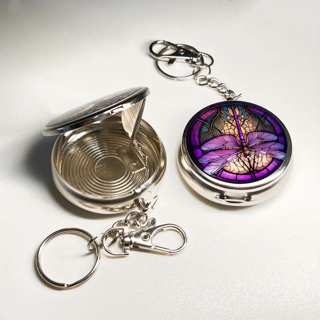 Dragonfly Design Ashtray Creative Ashtray Mini Portable Ashtray with Lid Keychain Stainless Steel Travel Ashtray Storage Box portable ashtray cigarettes ashtray silicone ashtray stainless steel ashtray metal ashtray