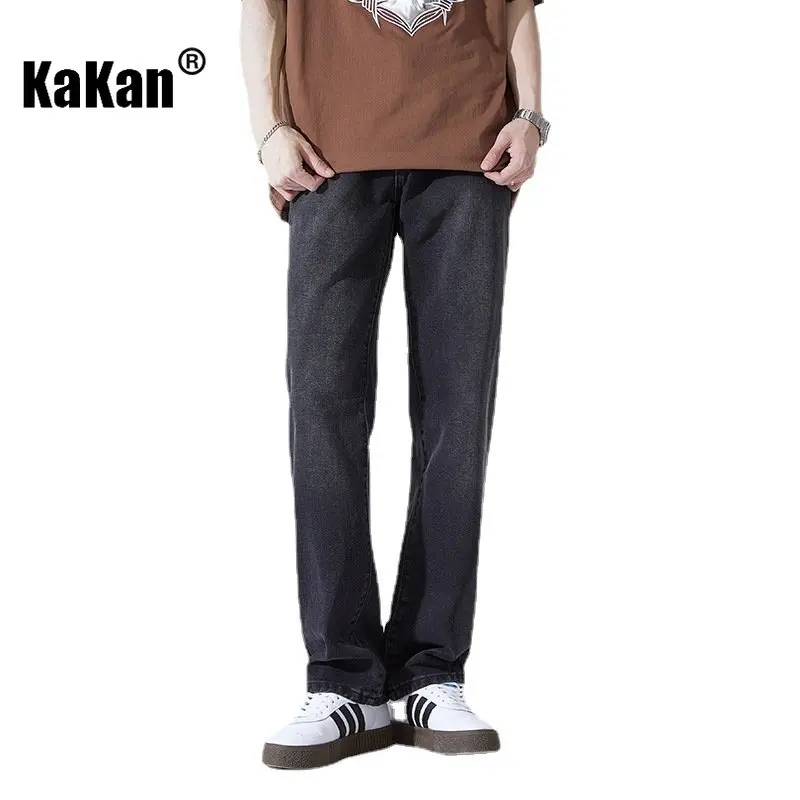 Kakan - New Black Washed Straight Leg Jeans Men's Wear, Loose Versatile  Casual Wide Leg Long Jeans K24-ZY2318