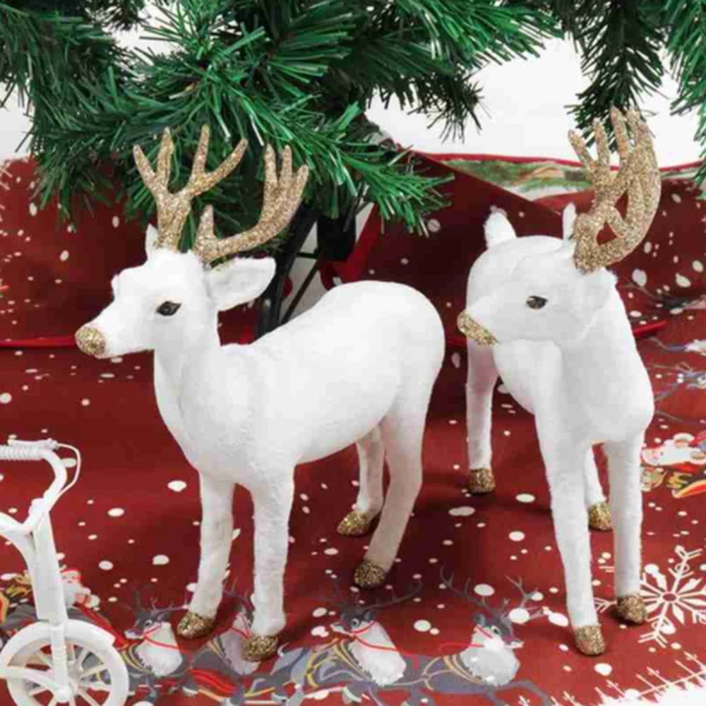 

Plush Simulation Christmas White Reindeer Standing Xmas White Elk Deer Dolls Home Party Decoration Decoration