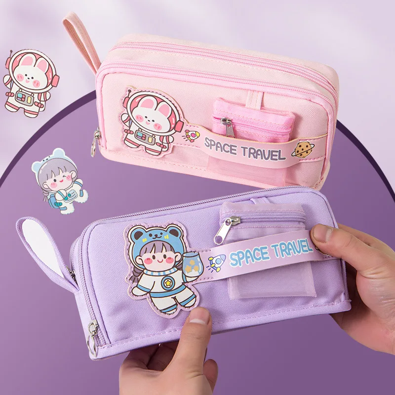 Unzip portable cute pencil case School supplies storage bag Soft pendant  student pencil bag Girls handbag Children pen case gift