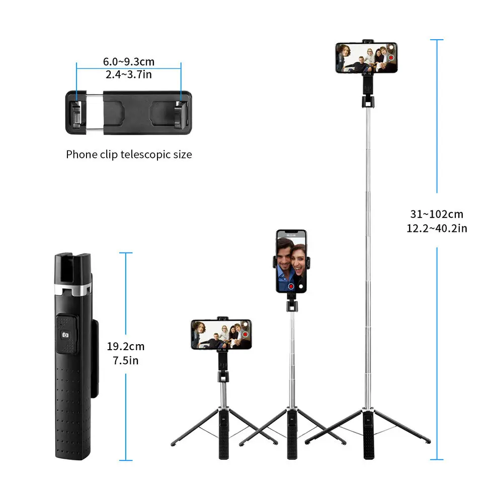 셀카봉 삼각대 100CM 확장형 블루투스 무선 셀카봉 삼각대 접이식 휴대폰 거치대 삼성 아이폰용