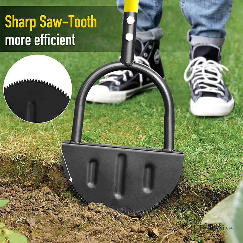 Manual Trimming Shovel Serrated Grass Saw Cutter With T-Grip Half Moon Manual Lawn Edger Reinforcedfor for Home Garden Supplies