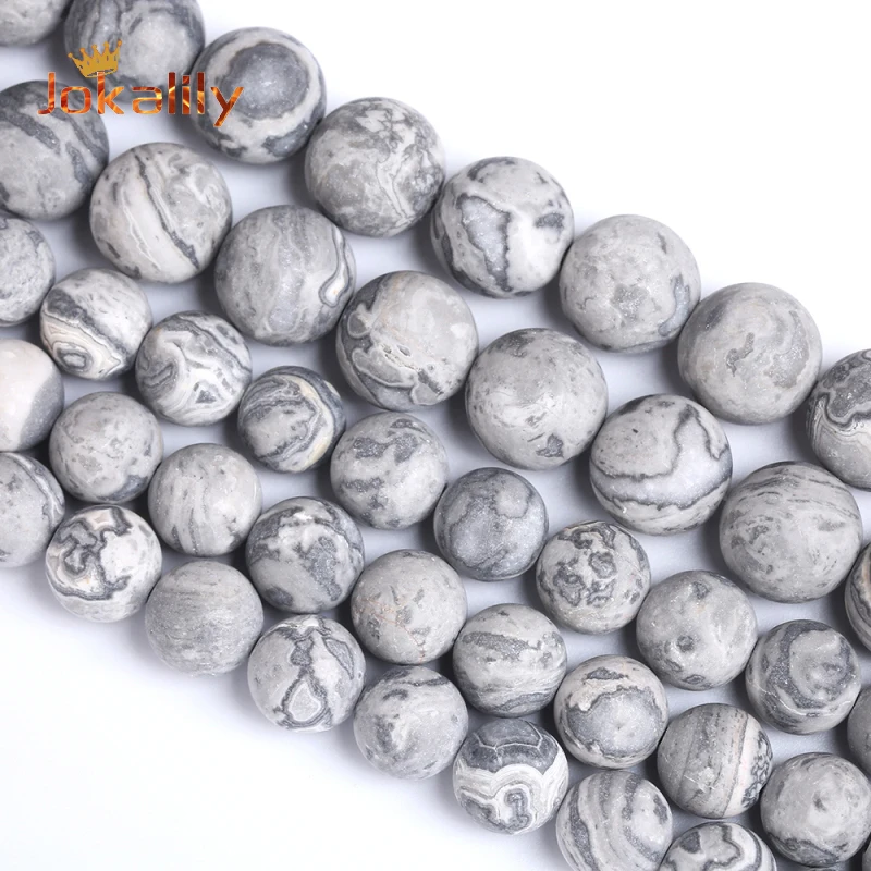 

Natural Matte Grey Map Stone Round Loose Spacer Beads For Jewelry Making Diy Bracelets Necklaces 4 6 8 10 12mm 15"