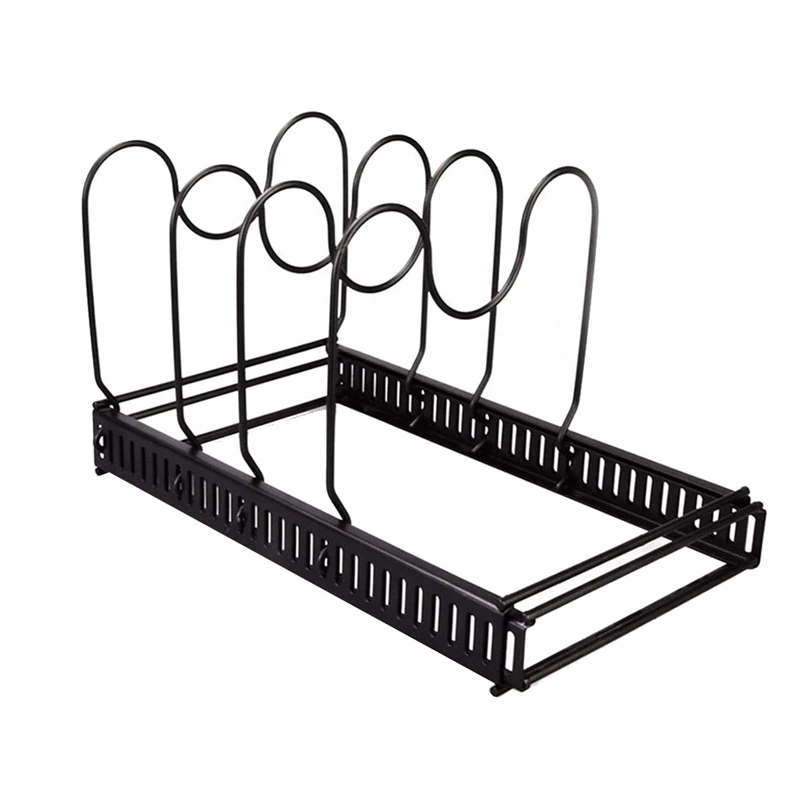 

ABHU Expandable Pans Organiser Rack, 7 Adjustable Compartments, Pantry Cabinet Bakeware Lid Plate Holders