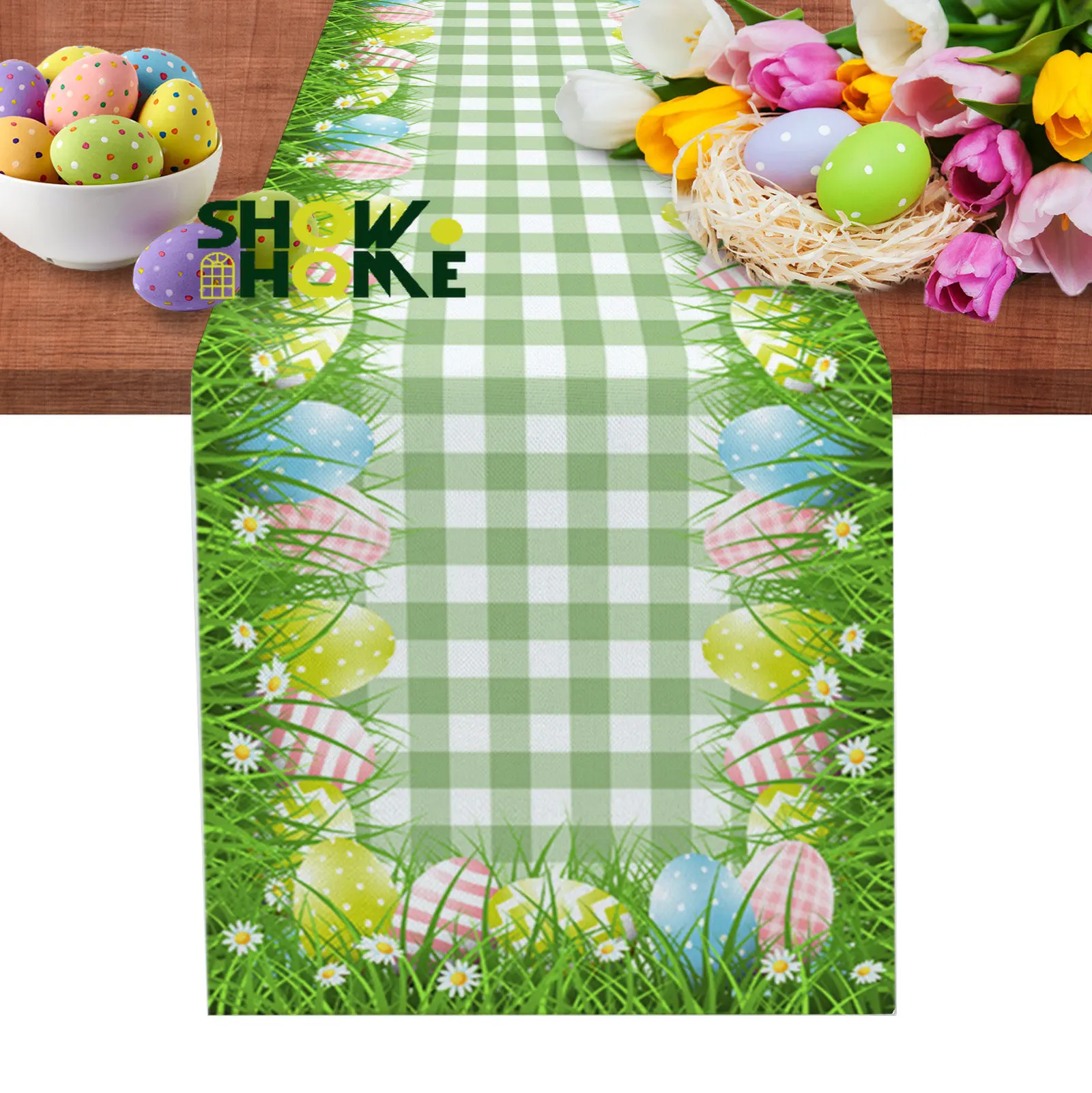 Uova Di Pasqua Plaid Verde Margherite Runner Tovaglie Moderne Decorazioni Per La Casa Di Nozze Tavolo Da Pranzo Runner Decorazioni Pasquali