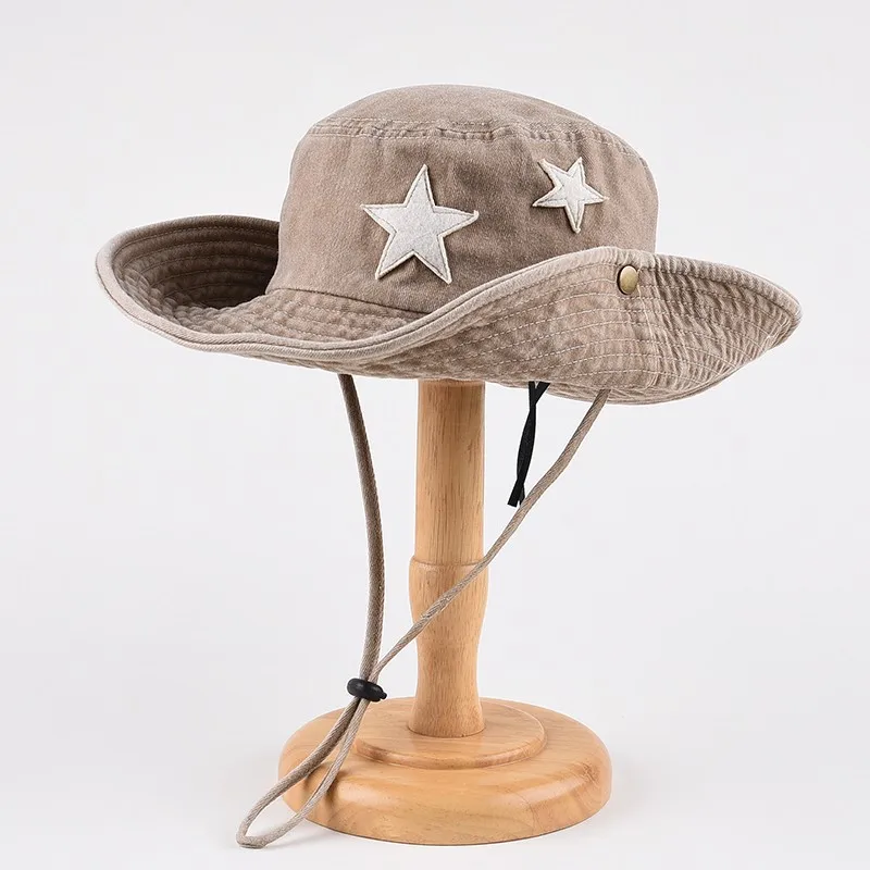 Hot Sale Punk Stars Bucket New Summer Y2K Star Pink Retro Big Brim Outdoors Sun Protection Girl Cowboy Hat Casual Jazz Cap_senzul.com