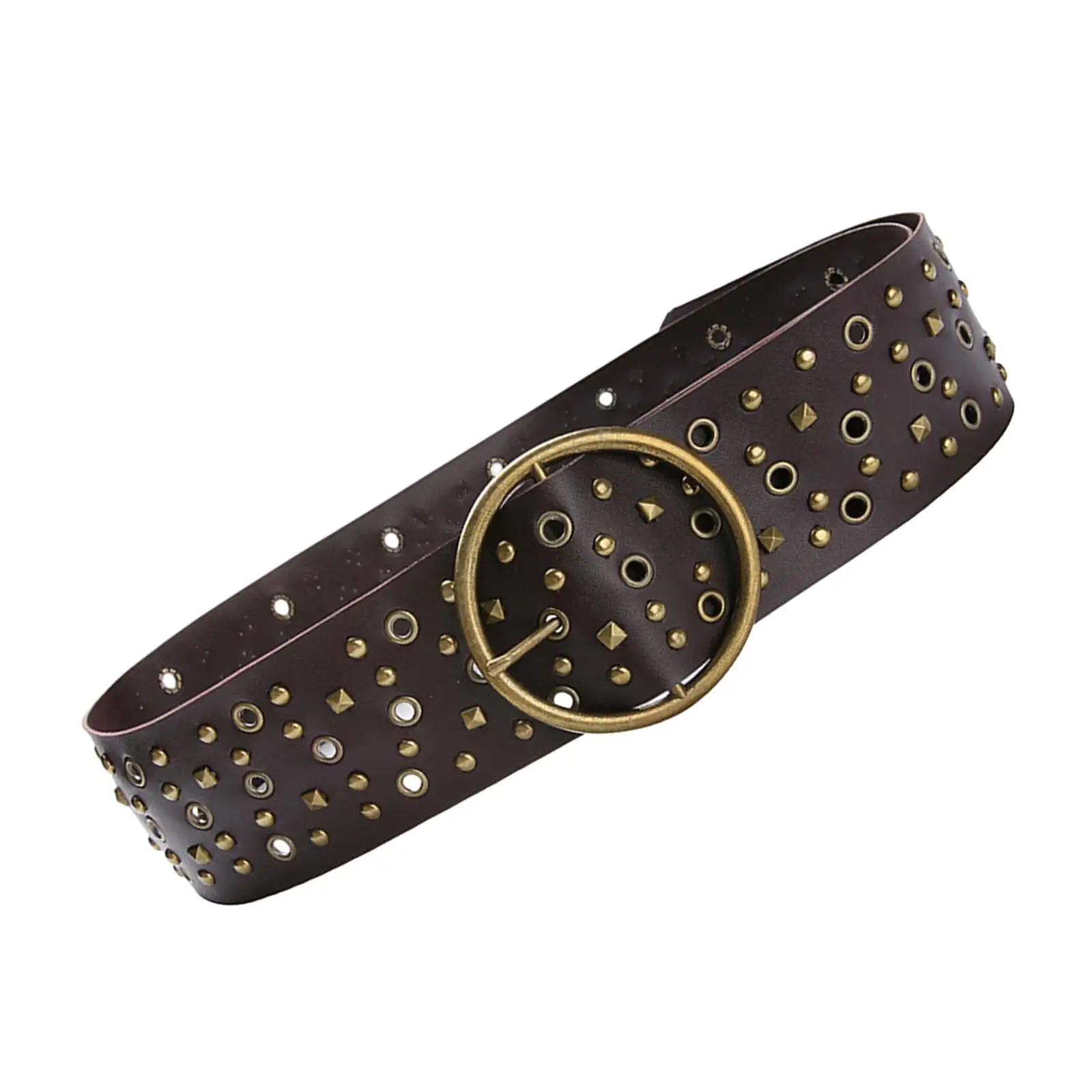 

Womens PU Leather Waist Belt Versatile Wide Belt Rivet Decor Waistband