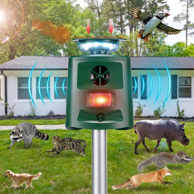 Kültéri Napenergia Ultrahangos Állatok Visszataszító Vízálló Állati Elrettentő Hajtás Villogó Led -Es Fény Kutya Macska Egerek Kerti Farmhoz - Image 4