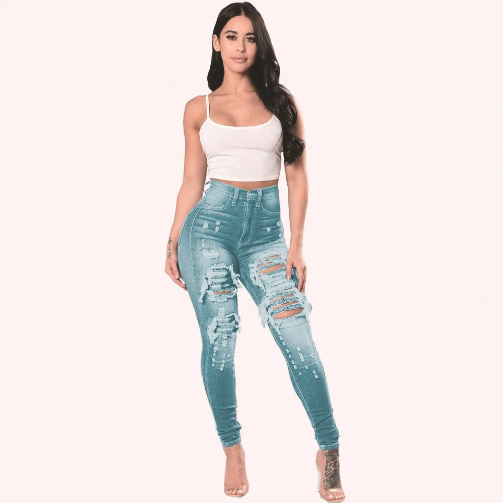 Ripped Jeans Women High Rise Big Butt Ankle Length Distressed Denim Pants Destroyed S to XL Size Long tall Gilr