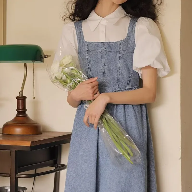 Salt Style Camisole Skirt For Women With Retro And Reduced Age Small Stature Spring And Summer New Loose Strap Denim Dress