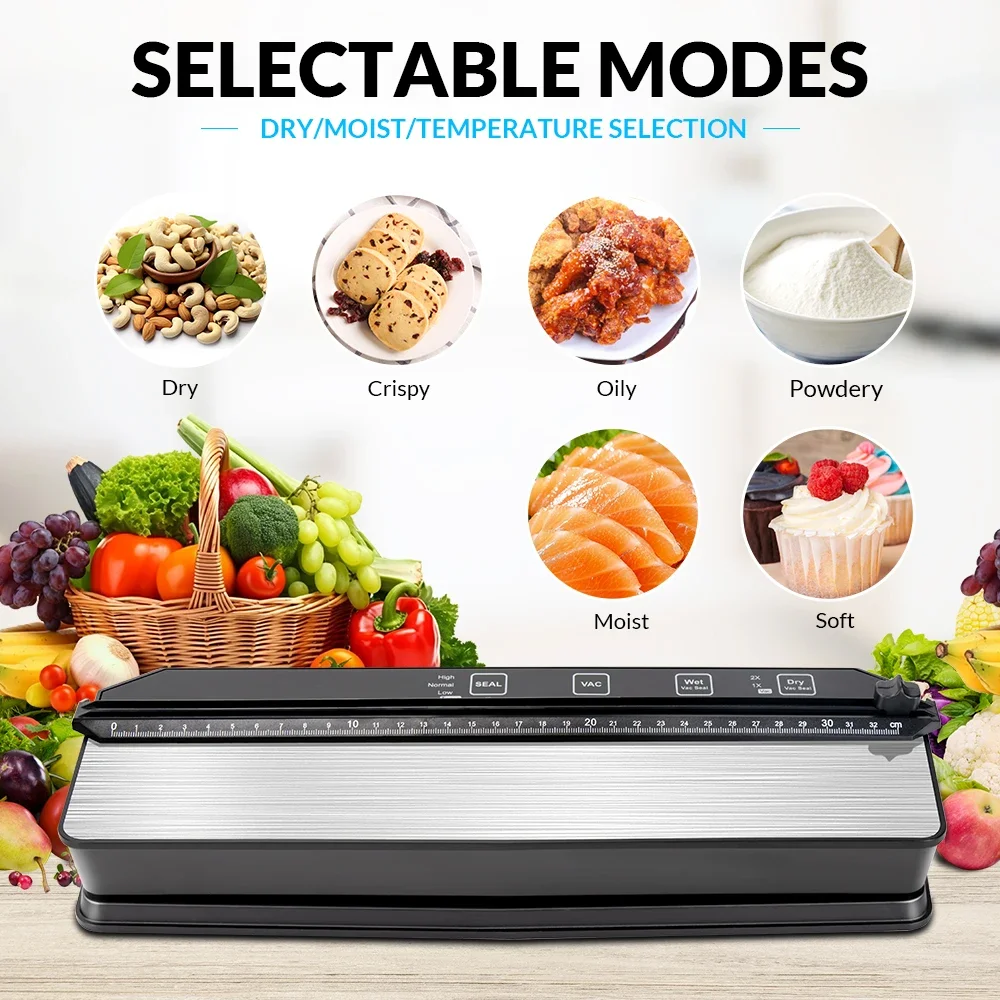 Home Vacuum Packaging Machine Dry & Wet Food Packaging Sealer Snack Fruit Meat Degasser Kitchen Vacuum Sealer with Storage Bags 4