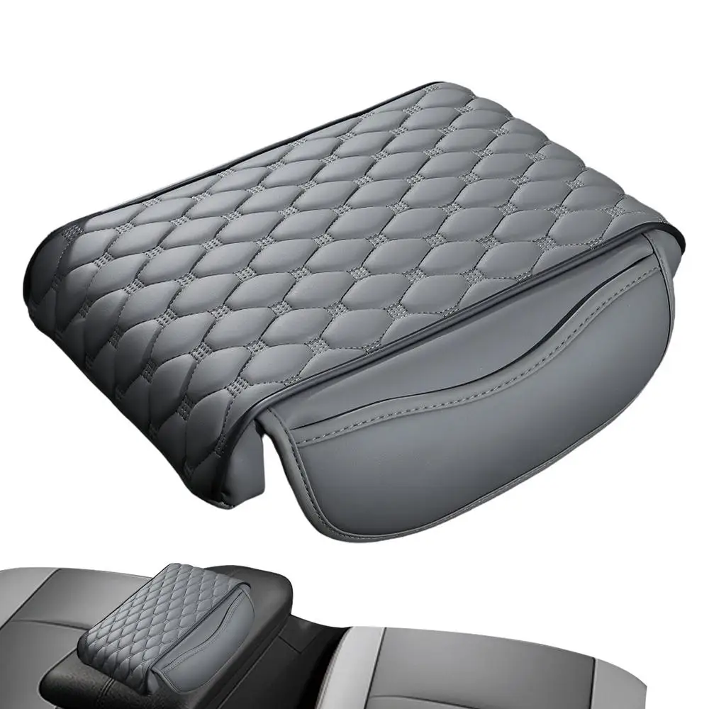 Coussin Accoudoir Voiture – Cuir PU Imperméable, 2 Poches De Rangement, Universel – Gris, Installation Facile