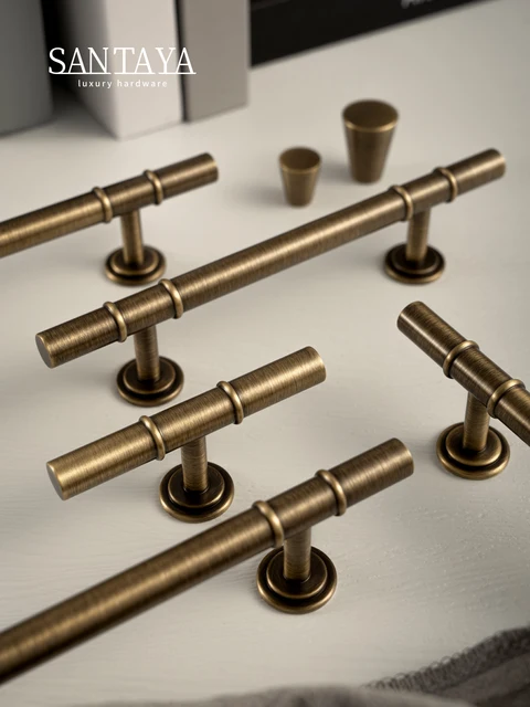 Santaya โบราณทองเหลืองเฟอร์นิเจอร์จับโมเดิร์น Minimalist Conical ลิ้นชัก T-bar ดึง Bronze ตู้ครัว Handle 1