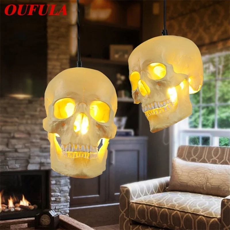 

OUFULA Nordic Pendant Lamp Creative Skull Shade Decor LED Modern Design Hanging Fixtures For Home Novelty Lighting
