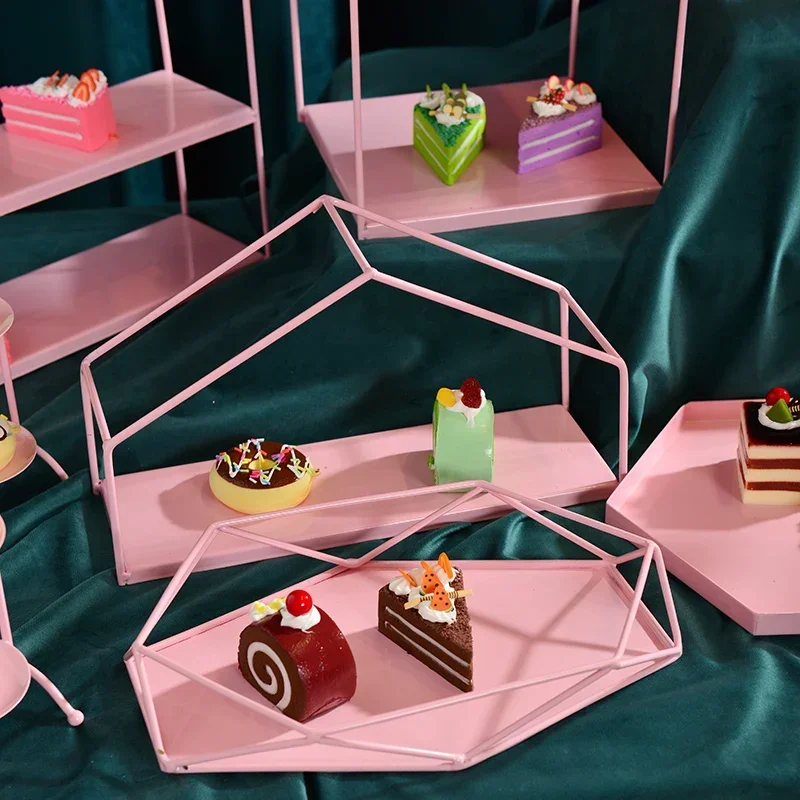 Pink Color Cake Stands Sets for Girl Kids Wedding Birthday Party Cupcake Dessert Cupcake Pastries Plates Bakeware Dinnerware