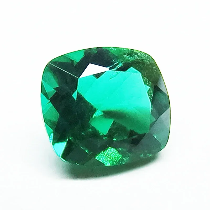 Lab Grown Zambian Emeralds Hydrothermal Hand Cutting Cushion Cut with Cracks Inclusions Inside Selectable AGL Certificate