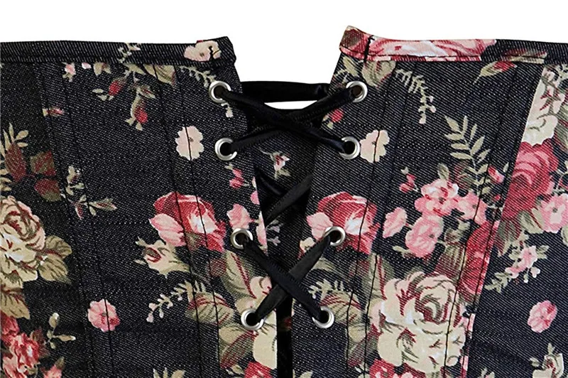 Corset Bustier Top Women Vintage Floral Denim Corset Body Shaper