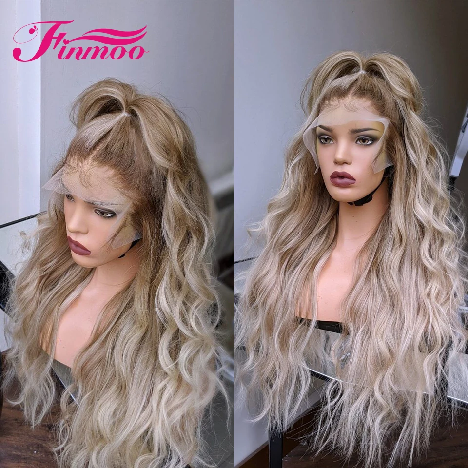 

Ombre Ash Blonde Body Wave Human Hair Lace Front Wig 613 Blonde Brown Root Peruvian Highlight Wigs For Women PrePlucked Hairline