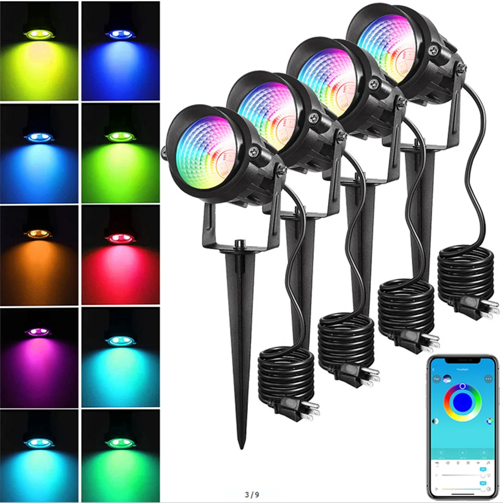 сменная насадка для швабры vileda turbo smart colors Smart Bluetooth 15W RGBW Landscape Lights Waterproof Garden Lights APP Control 16 Million Colors Outdoor Yard Lawn Spotlights