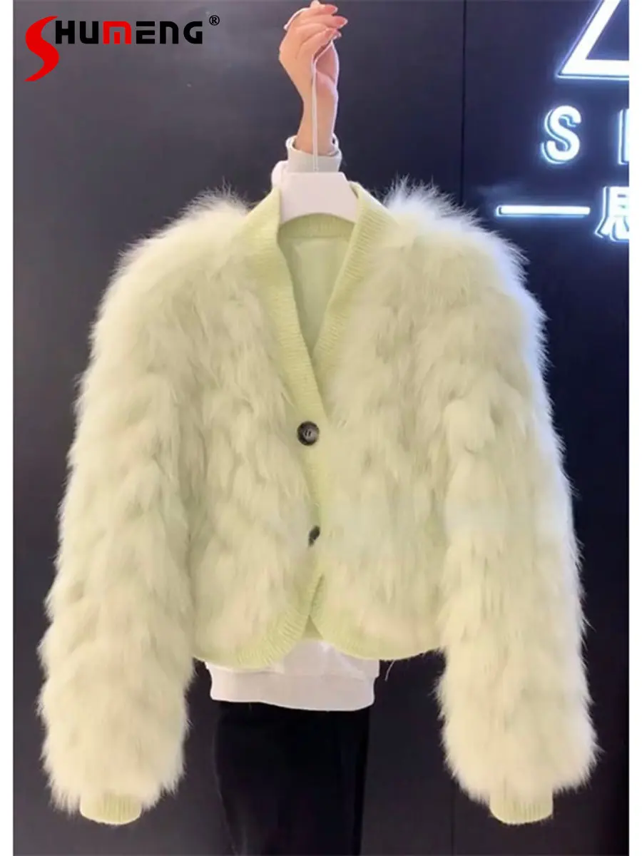 

French Style High-Grade Faux Fox Fur Furry Coat Women 2022 New Autumn Winter Clothes Elegant V-neck Luxury Plush Fur Jacket Top