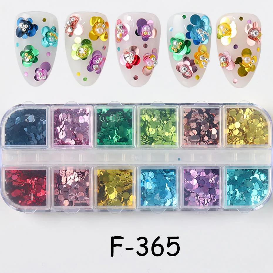 Colorful Polka Dots Nail Glitter Flakes - Shiny Metallic Circle Nail Sequins 12 Grids Set