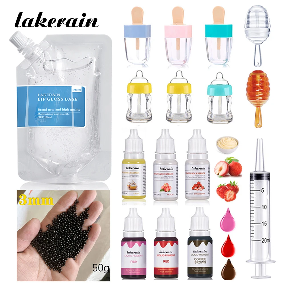 

Lakerain Lip Gloss Diy Material Boba Bubble Tea Moisture Lipgloss Making Kit with Lip Gloss Tubes Flavoring Oil Liquid Pigment