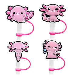 1PCS PVC Straw Cover Cute Pink Salamander Straw Plugs Reusable Splash Proof Drinking Fashion Plastic Straw Charms Accessories