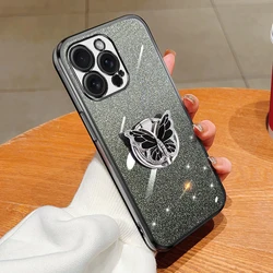 Pink Glitter Bling Phone Case with Butterfly Stand for Honor 30 Lite (Black)