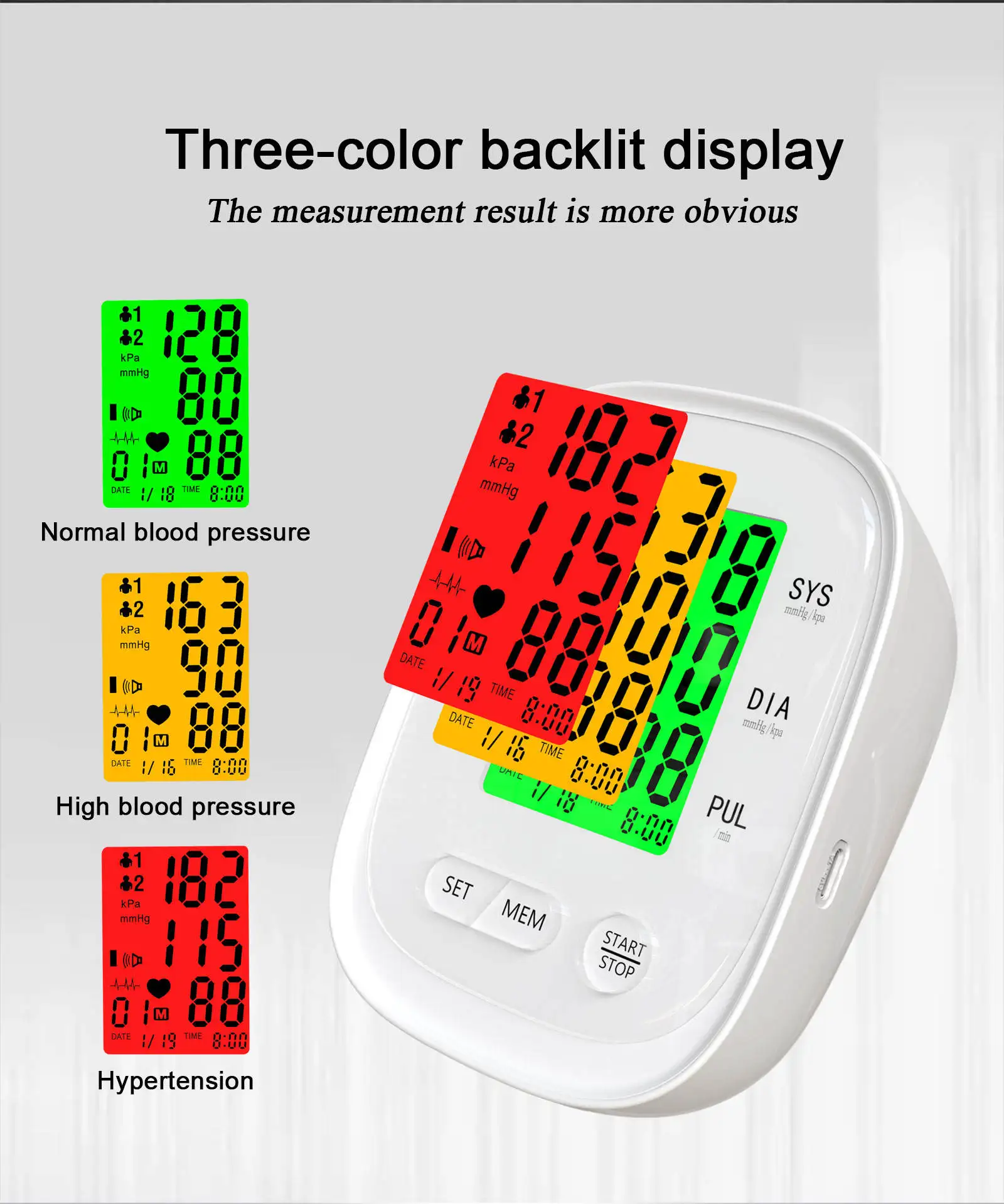Smart Blood Pressure Monitor Arm Cuff Tonometer Digital Sphygmomanometer Electronic Medical BP Monitors Upper Arm