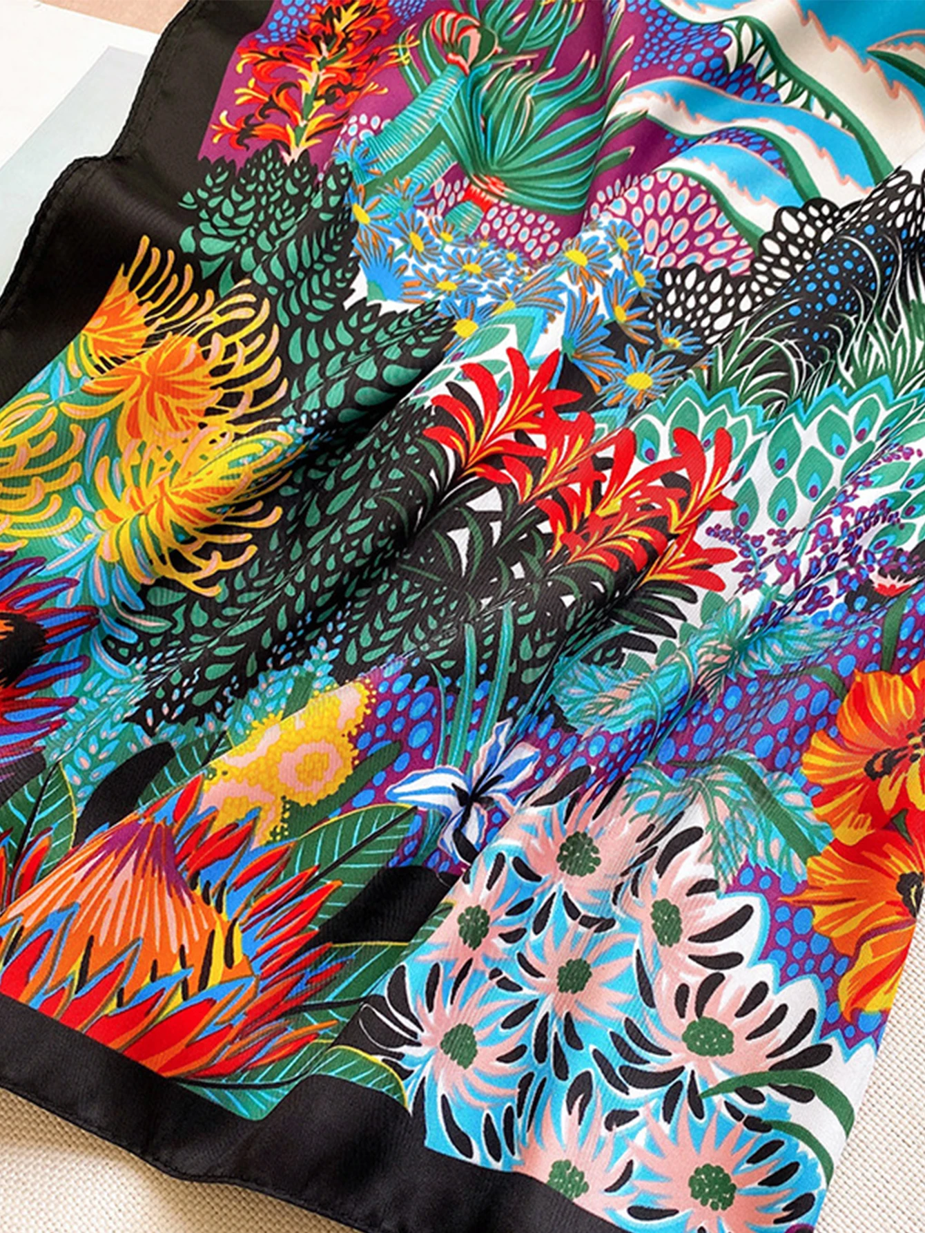 Square Silk Scarf Women Satin Print Hijab Muslim Pareo Bandana Shawl Wrap Headband Foulard 90*90cm