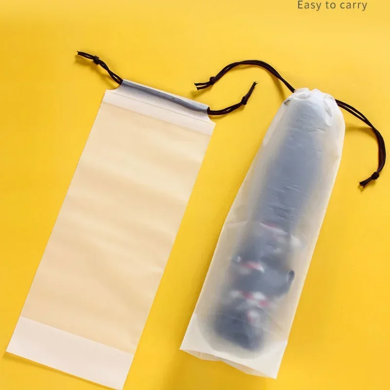 Collapsible Umbrella Storage Waterproof Bag Wet Carry-On Bag Reusable Umbrella Cover for Travel Translucent Drawstring Pocket