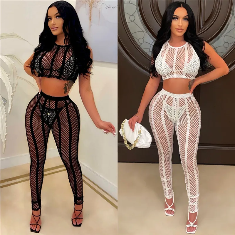 

Summer 4 Pieces Bikinis Set Diamonds Hollow Out Women Swimsuits Sexy Mesh Fishnet Beachwear Cover Ups Outfits Party Clubwear