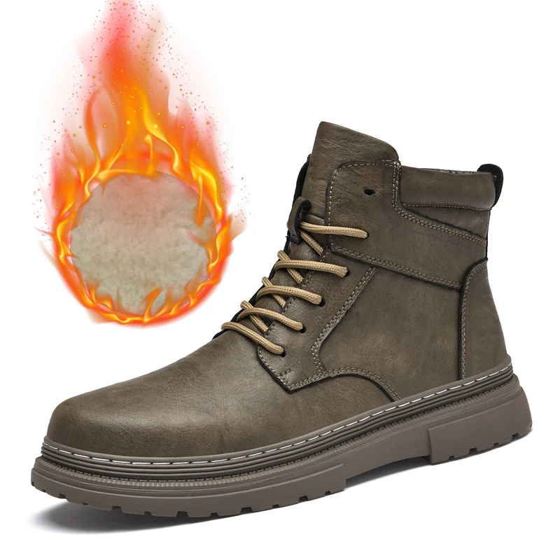 

Winter Boots for Men Fashion Platform Footwear Genuine Leather Shoes Retro Work Safety Men Boots Casual Comfortable Warm Shoes