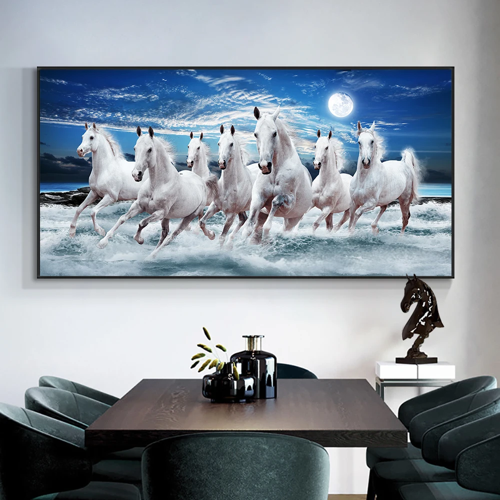 Home Wall Decor Canvas Picture White Horses | Painting Two Running ...