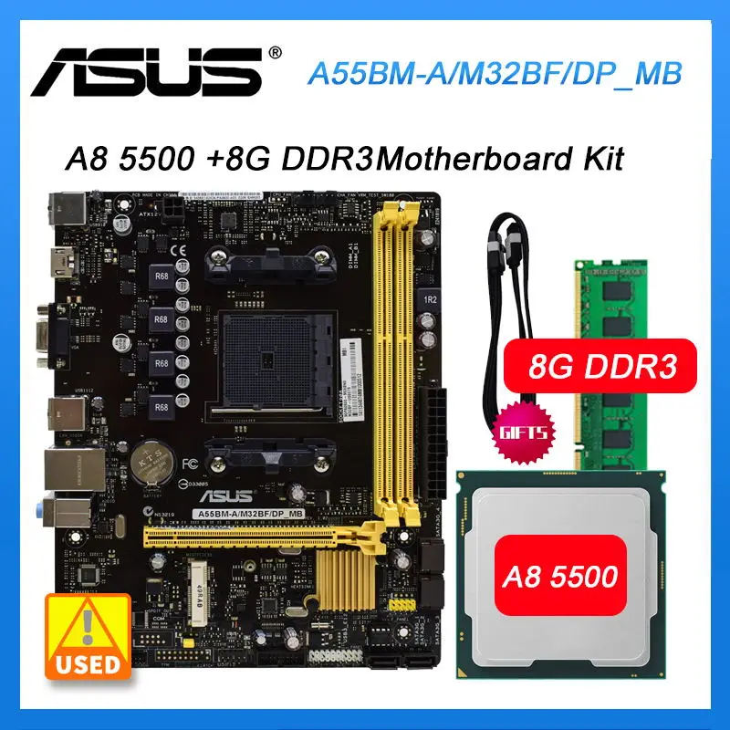 

AMD A55 Motherboards Asus A55BM-A/M32BF Motherboards kit with A8 5500 cpu DDR3 8G Motherboards Socket FM2+ PCI-E 2.0 Micro ATX