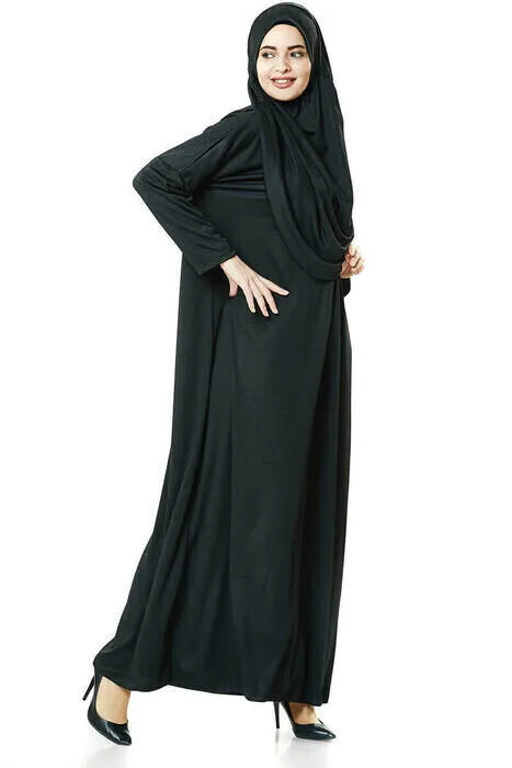 IQRAH Black Prayer Gown-Kaaba Motif Prayer Rug and Rosary-Worship Set