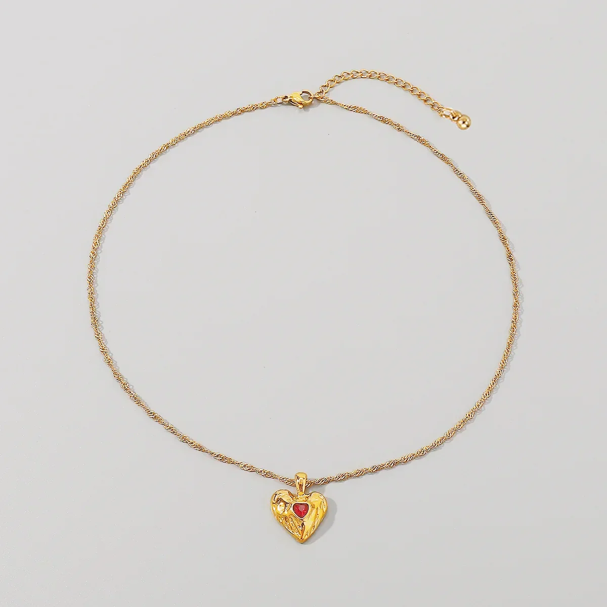 Gold Plated Metal Ribbed Love Heart Pendant Geometric Crystal Choker Necklace for Women Waterproof Stainless Steel Jewelry 목걸이