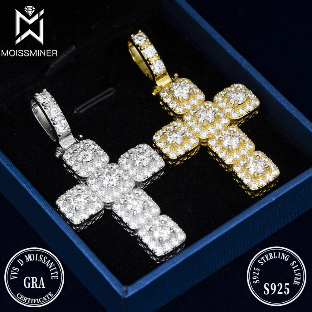 Big Moissanite Cross Pendant Necklaces For Women S925 Silver Iced Out Necklace Men Jewelry Pass Tester With GRA