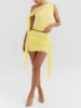 Women's Elegant Temperament Pleated Top and Short Skirt Set, Solid Color Net Sand Diagonal Shoulder Strap, Summer Beach Ou, New 5