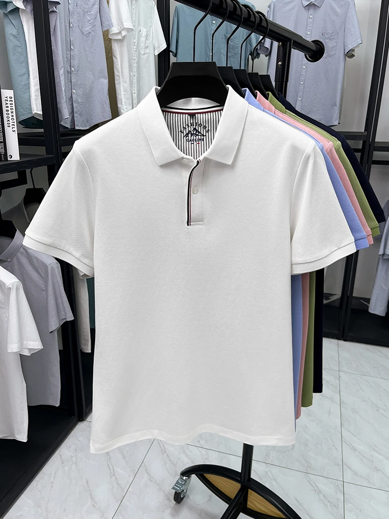 Luxury 100% cotton men's short sleeve polo shirt fashionable stripes comfort texture summer new high-end business casual T-shirt 19 S1de7f2ffc2404fd89f81544f07c9ee81w