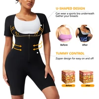 3-in-1 Women's Full Body Sauna Suit Short Sleeve Waist Trainer Jumpsuit Slimming Sweat Body Shaper for Workouts