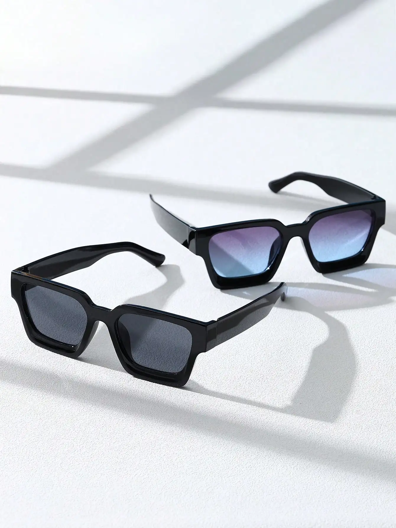 2PCS Plastic Fashion Rectangular Frame Women Sunglasses For Daily Life Men Eyewear Rave Party Daily Life  Accessories. 3