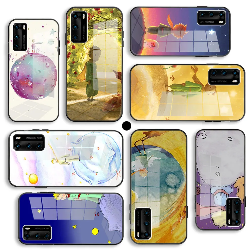 

Cartoon king The Little Prince Balck Glass Case For Huawei P40 P30 P20 Pro Lite Plus P40lite E P Samrt 2020 Silicone Cover